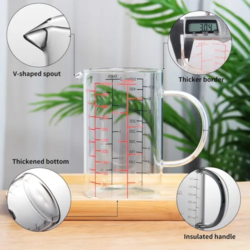 Miniatura 7 de 77L Taza medidora de vidrio, [escala de medición doble cara, mango aislado, pico en forma de V], taza medidora de vidrio de borosilicato alto
