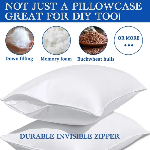Miniatura 3 de Precoco Juego de fundas de almohada para niños pequeños, 2 fundas de almohada de algodón blanco de 14 x 19 pulgadas con diseño de cremallera para un