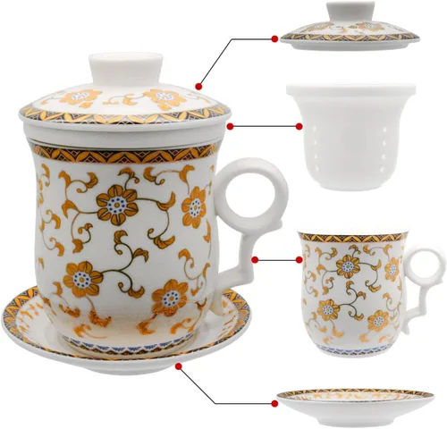 Miniatura 12 de Taza de té de porcelana con tapa de infusor y juegos de platillos – Taza de café de cerámica china Jingdezhen Taza de té de hoja suelta Sistema