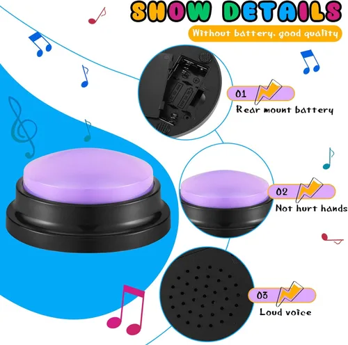Miniatura 3 de Honoson 8 Piezas de Botones de Respuesta Grabables para Juegos de Trivia, Botones de Timbre de Grabación, Regalos para Regreso a Clases, Equipo