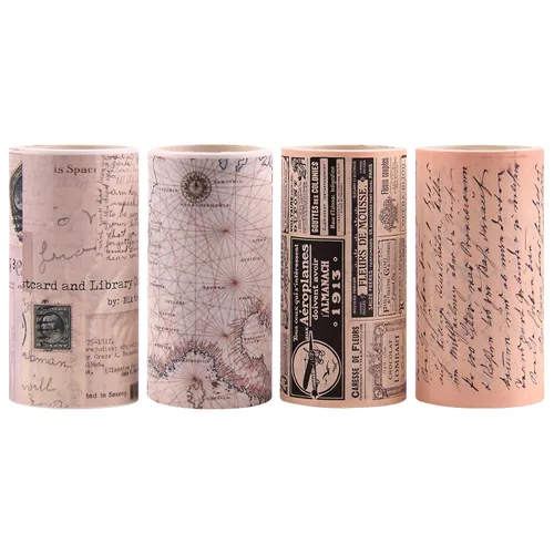 Dizdkizd Cinta Washi Vintage Ancha, Suministros para Diario de Recortes, Cintas Adhesivas de Mapas y Periódicos, Cinta de Arte y Manualidades, Ideal