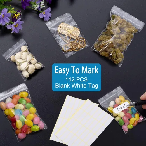 Miniatura 7 de 400 bolsas de plástico pequeñas, 4 tamaños surtidos, mini bolsa con cierre de cremallera, bolsas pequeñas, bolsas transparentes para joyería