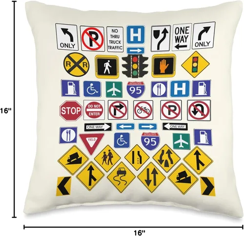 Miniatura 4 de L&S Street Signs Road, Warning Signs - Almohada (16 x 16 pulgadas), multicolor