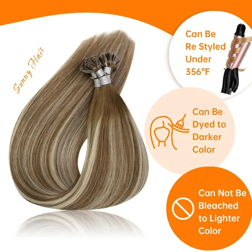 Miniatura 4 de Sunny Hair - Extensiones de cabello humano U-tip, balayage, extensiones de cabello humano castaño con rubio degradado, K-tip, extensiones de cabello