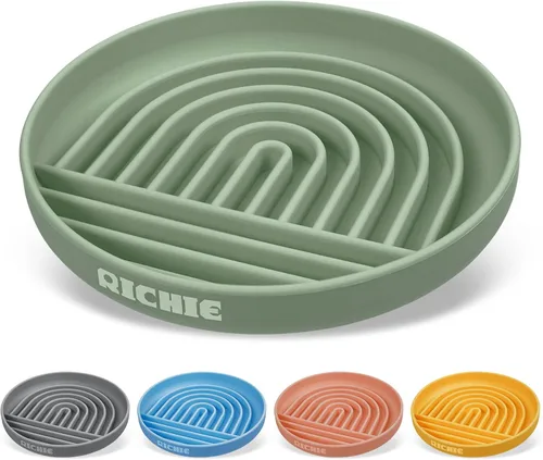 RICHIE Tazones de alimentación lenta para perros con ventosas, cuenco de silicona para comer lentamente, diseño antideslizante para mascotas de Verde