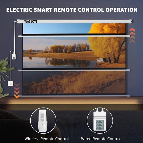 Miniatura 8 de WASJOYE - Pantalla de proyector motorizada 100" - 4:3, pantalla de proyección eléctrica para pared/montaje en techo con control remoto - Pantalla