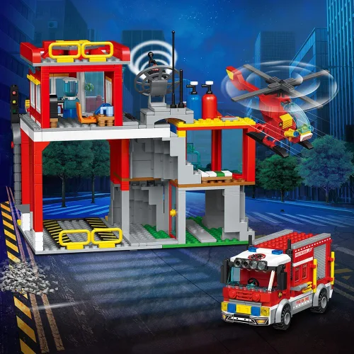 Miniatura 4 de MindBox City Fire Rescue - Juego de construcción con estación de bomberos, camión y helicóptero, 772 piezas de juguete para niños mayores de 8 años