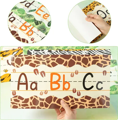 Miniatura 4 de TICIAGA Juego de 15 tablones de anuncios de línea del alfabeto de animales de safari, animales de la selva, números ABC del 0 al 20, decoración