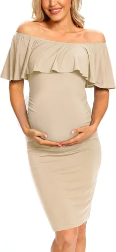 Vestido de maternidad ajustado con volantes y hombros descubiertos, vestido de embarazo formal para baby showerfotografía