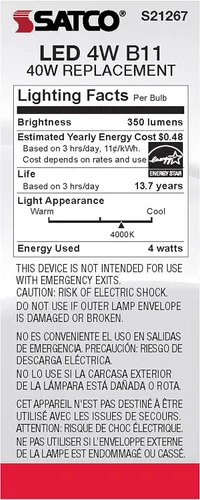 Miniatura 5 de Satco S21267 4B11/LED/940/CL/120V/E12-paquete de 6