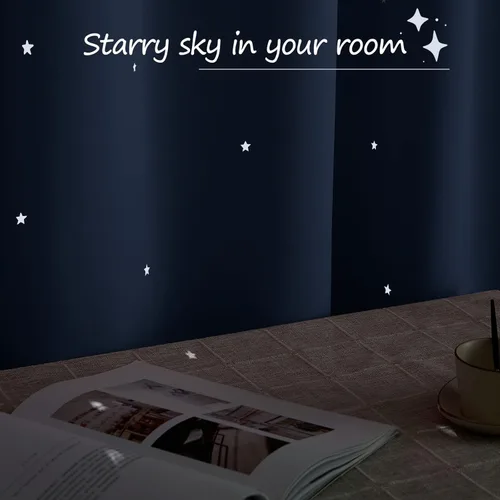 Miniatura 4 de NICETOWN Cortinas para niños para dormitorio de niño, cortinas de galaxia de estrellas cortadas con láser, tratamiento de ventana de ahorro de Azul