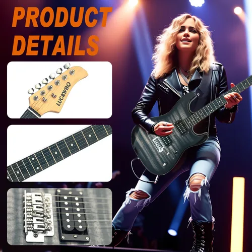 Miniatura 5 de Kit de inicio de guitarra eléctrica estilo ST de tamaño completo de 39 pulgadas con pastilla HH, amplificador portátil de 20 W, afinador, bolsa