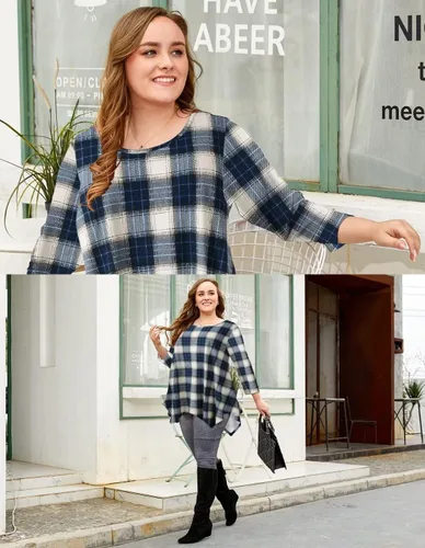 Miniatura 5 de LARACE - Camisa de talla extragrande para mujer, camisa tipo túnica con manga 34, ajuste holgado, ropa básica para mujer