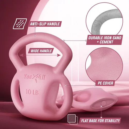 Miniatura 5 de Yes4All Kettlebell, Strength Training Kettlebells for Women, Wide Multi-grip Textured Handle for Home Gym Exercises & Full Body Workout, Single 5–25