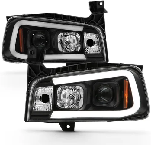 ACANII - Para Dodge Charger NEGRO 2006-2010 Nuevos faros delanteros LED estilo tubo con proyector, lado del conductor y del pasajero
