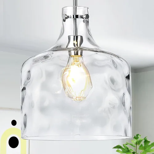 Miniatura 13 de CATINER Lámpara colgante artesanal de 11 pulgadas de latón dorado de mediados de siglo moderno con pantalla de vidrio sembrado - Elegante lámpara