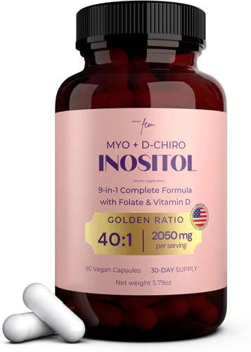 Miniatura 9 de QSTA Suplemento de mio-inositol y D-Chiro inositol para mujeres 4100 mg (proporción 40:1) - Soporte hormonal y metabólico 9 en 1 con folato