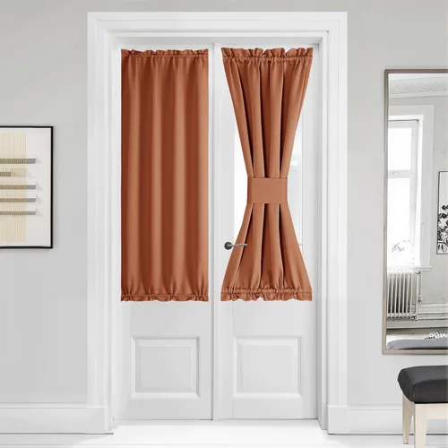 Miniatura 250 de NICETOWN Cortinas opacas unicolor con aislamiento térmico para puerta francesa, granja, oscurecimiento de habitación, puertas y ventanas de Marrón