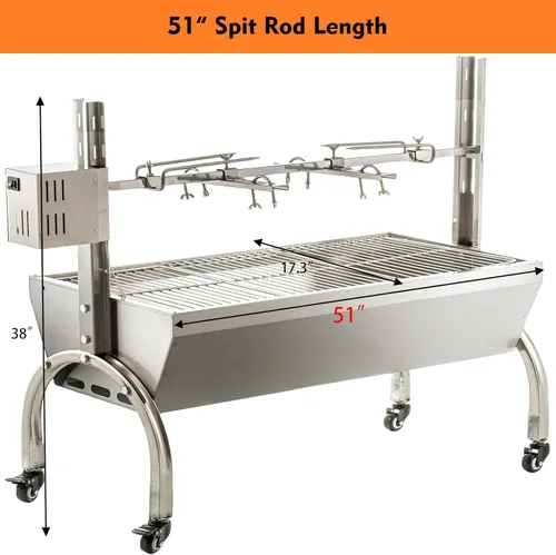 Miniatura 4 de DEWOSEN Asador con espetón de parrilla de 50W, 51 pulgadas, parrilla BBQ para exterior, pequeño, para asar cerdo y cordero, 132LBS/60KG, de acero