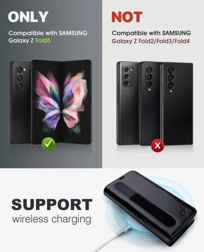 Miniatura 2 de OCASE Funda tipo cartera para Samsung Galaxy Z Fold 5 5G con soporte para S Pen (versión actualizada) de piel sintética, ranuras para tarjetas