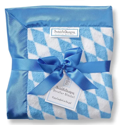 Miniatura 9 de SwaddleDesigns Manta para cochecito, acogedora manta de felpa para bebé/niño pequeño, 30 x 40 pulgadas, Forever Diamonds con ribete de satén azul