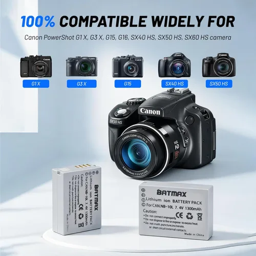 Miniatura 3 de Batmax Paquete de 2 baterías NB-10L de alta capacidad (1300 mAh) + cargador USB dual LED para batería Canon NB-10L; cámaras digitales Canon