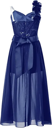 Miniatura 3 de Vestido de mameluco para niña de flores, vestido de dama de honor de princesa con vuelo de un hombro