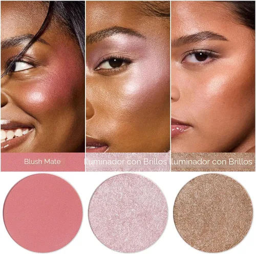 Miniatura 2 de FOCALLURE Paleta de Rubor e Iluminador, Polvo de Maquillaje 3 en 1, Mate Sin Crueldad, Iluminador con Destello para un Aspecto Radiante, #03
