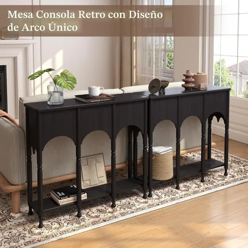Miniatura 3 de Mesa consola de 40 pulgadas con estante de almacenamiento, mesa de entrada retro de 2 niveles, mesa de sofá de madera con patas de estilo romano