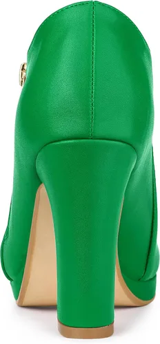 Miniatura 3 de Allegra K Botines de tacón grueso con plataforma y punta redonda para mujer