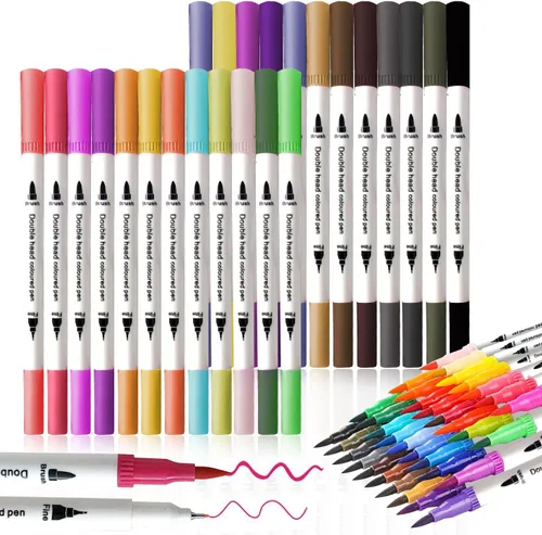 ArtBeek Marcadores de pincel de arte para libros de colorear para adultos, suministros escolares para adolescentes, 24 colores numerados de doble