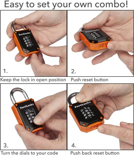 Miniatura 5 de FortLocks - Candado de casillero de gimnasio de 4 dígitos, resistente, de acero inoxidable endurecido, resistente a la intemperie y para exteriores