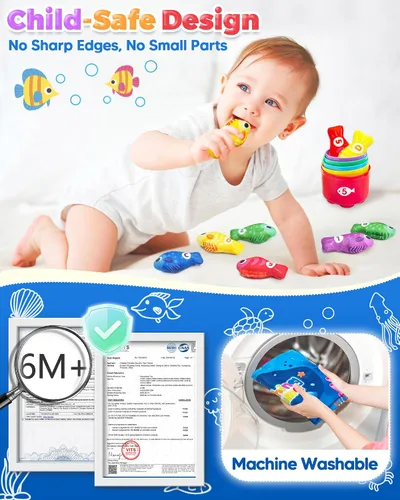 Miniatura 4 de Juguetes Montessori para niños de 1 año, juego de pesca para niños pequeños con tazas apilables, juguetes educativos de aprendizaje para regalos