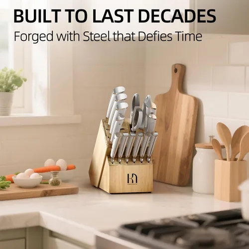 Miniatura 7 de KnifeSaga Juego de Cuchillos Premium, Japonés 15 Piezas Juego de Bloque de Cuchillos de Cocina de Acero Inoxidable de Alto Carbono con Afilador