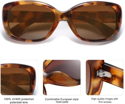 Miniatura 3 de SOJOS Gafas de sol cuadradas vintage para mujer con protección UV polarizada, marco Havana