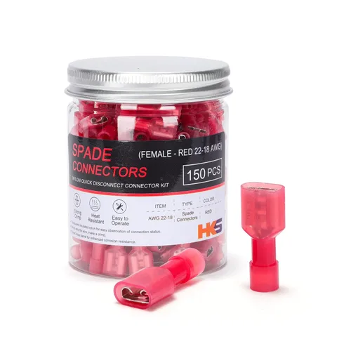 HKS 150 PCS Conectores de Desconexión Rápida de Pala Hembra de Nylon - Rojo 22-18 AWG Kit de Conectores de Cable Eléctrico - Cobre Estañado -