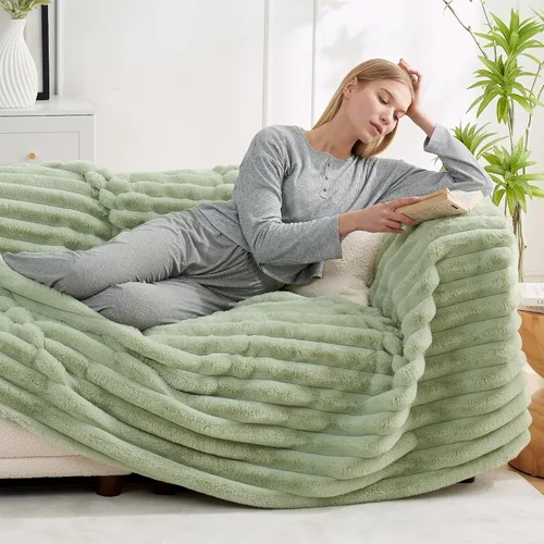 Miniatura 53 de Cozy Bliss Manta de Tiro de Piel Sintética para Sofá, Manta de Felpa Acogedora y Cálida a Rayas para Sofá Dormitorio Sala de Estar, 50 x 60 Pulgadas