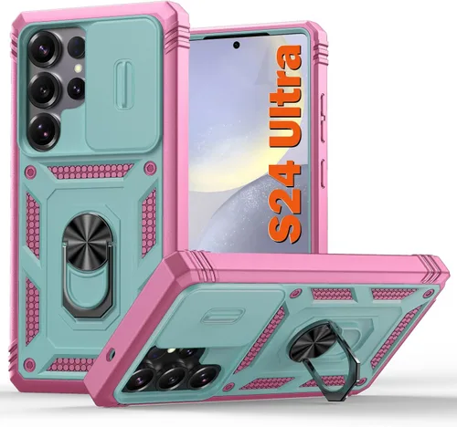 Miniatura 98 de PASNEW Funda para Samsung Galaxy S22 Ultra 5G, cubierta de cámara deslizante y soporte de dedo de metal giratorio de 360°, militar, resistente, a