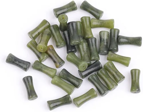 Miniatura 7 de JOE FOREMAN 30 cuentas naturales de jade verde oscuro de 0.197 x 0.472 in, cuentas de hueso de nudo de bambú para hacer joyas, energía energía Jade