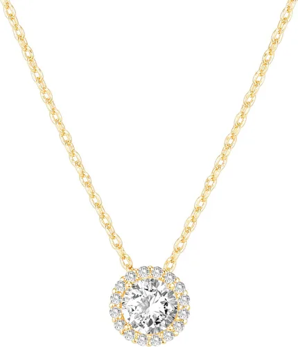 PAVOI 14K Gold Plated Post Faux Diamond Round Solitaire Pendant Halo Necklace Gold Necklace for Women Slider Adjustable