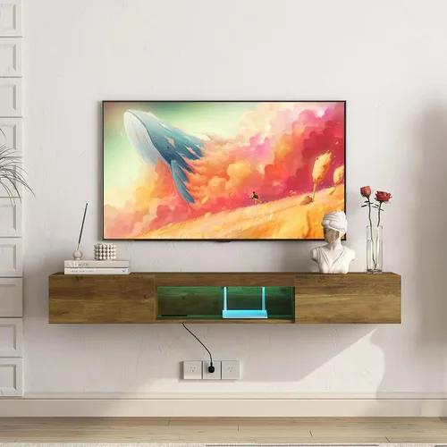 Miniatura 26 de Soporte flotante para TV montado en la pared con 20 LED de color, soporte de TV moderno de 63 pulgadas, gabinete de TV flotante centro
