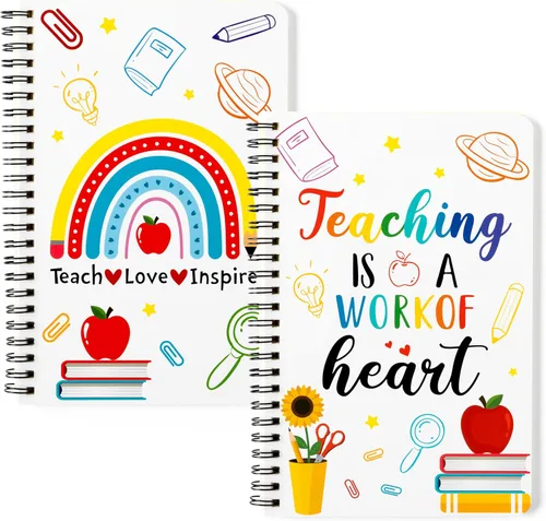 Xqumoi - Paquete de 2 cuadernos espiral A5 para maestros, cuadernos de trabajo con líneas para enseñanza, diarios de escritura, suministros para la