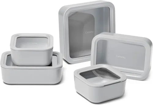 Miniatura 15 de Caraway - Juego de 3 recipientes de vidrio, almacenamiento de alimentos, 10/6.6 /4.4 tazas, revestimiento de cerámica, no tóxico, antiadherente