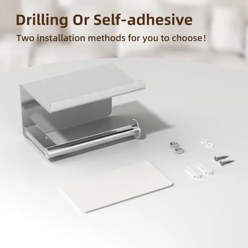 Miniatura 4 de Soporte autoadhesivo para rollo de papel higiénico - Soporte de pared o adhesivo para papel higiénico con estante,Soporte para rollo de papel Plata