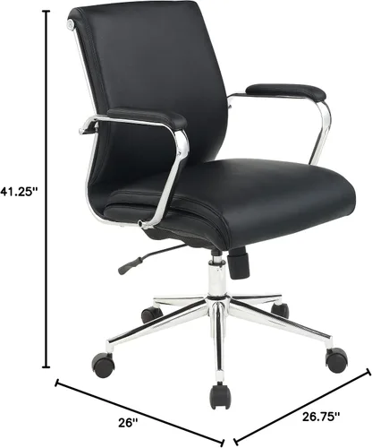 Miniatura 12 de Office Star Silla de oficina ajustable Antimicrobial Manager con base cromada, respaldo medio, tela negra Dillon