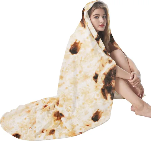 Admitrack Manta de Tortilla Burrito 47 Pulg, Manta de Franela Doble Cara Super Suave, Regalo de Elefante Blanco de Tortilla Divertida para Navidad,