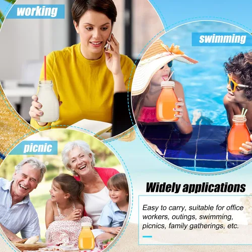 Miniatura 7 de 6 botellas de leche de vidrio con tapas, 16 onzas, reutilizables para leche de almendras, crema de café, fiestas y picnics