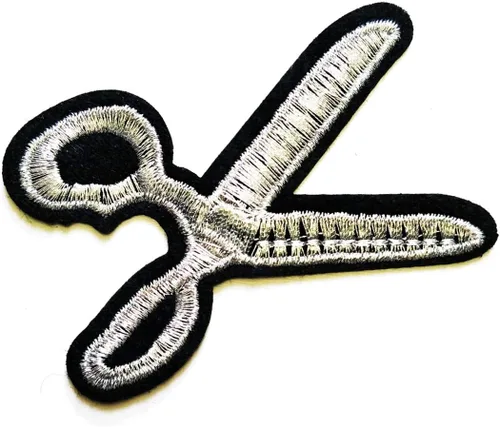 Tijeras plateadas para peluquero peluquero cortar el pelo de dibujos animados pegatinas parches apliques bordado plancha en la insignia DIY