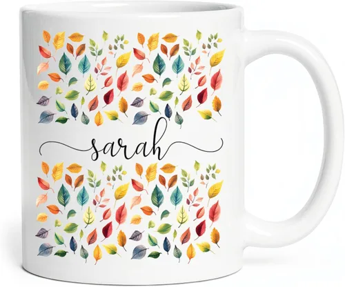Miniatura 21 de Taza de cerámica blanca con monograma de letra inicial personalizada, alfabeto floral, nombre personalizado y inicial A-Z, taza de café de 11 onzas