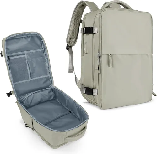 Miniatura 14 de coowoz Mochila de viaje para mujeres y hombres, aprobada por aerolíneas, mochila de mano grande, mochila de senderismo impermeable, mochila b-Gris